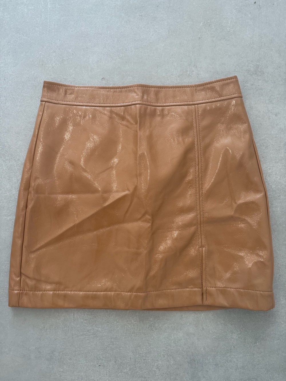 Shinestar Camel Faux Leather Mini Skirt
